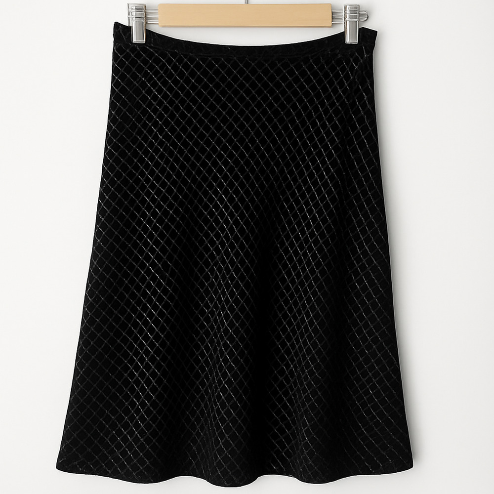 Ann Taylor‎ Petite Black Burnout Velvet Skirt Diamond Silk Metallic Party 10P